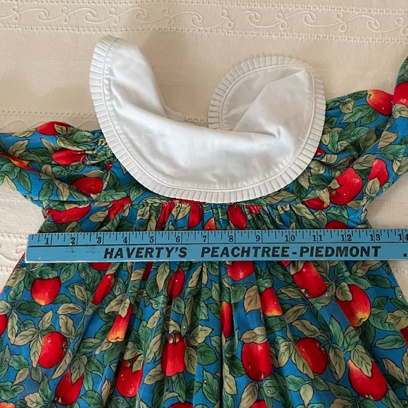 Vintage Corduroy Dress Apples Long Puff Sleeve Peter Pan Collar size 4 Holiday - Picture 11 of 13